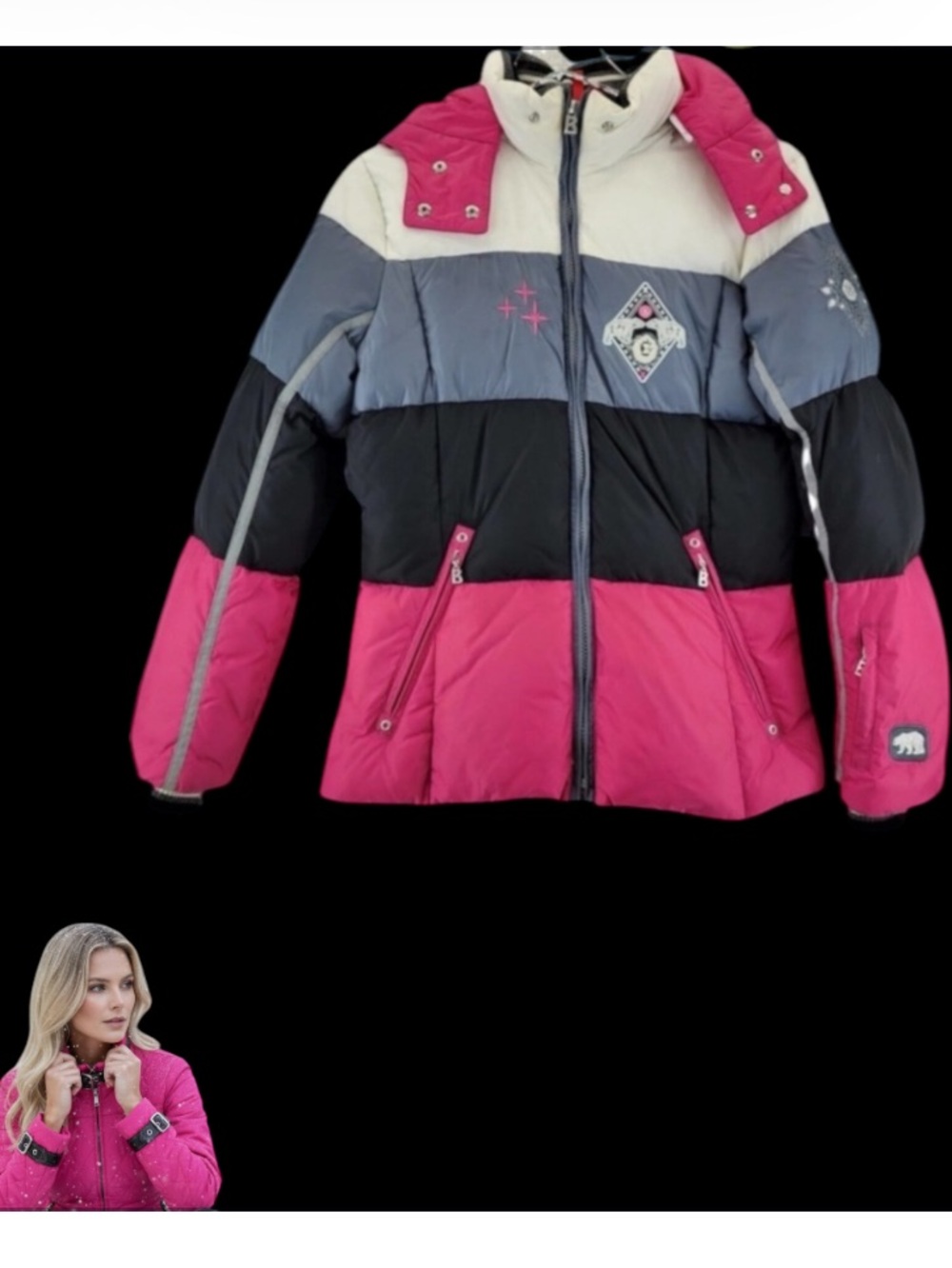 Bogner Kids Colorblock Puffer Jacket in Pink, Black, Gray, White